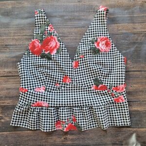 Floral Peplum Ruffle Crop Top S